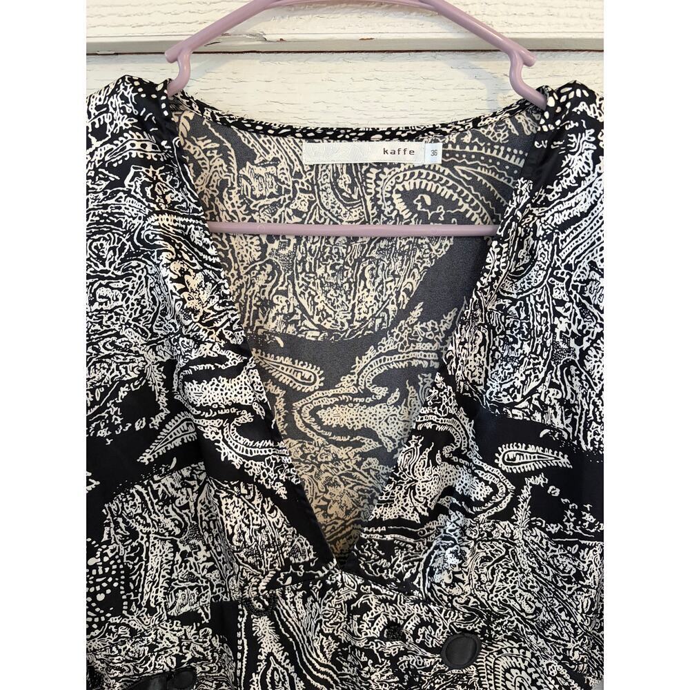 Kaffe Denmark Paisley Dress Size 36 Black White Kimono Sleeve Boho Mini - Picture 4 of 9
